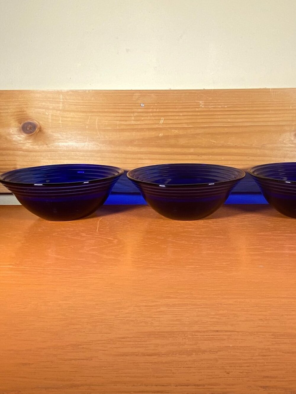 3 Cobalt Blue GLASS Bowls Berry Dessert RIBBED Bormioli Rocco FORUM SAPHIR 5.5"